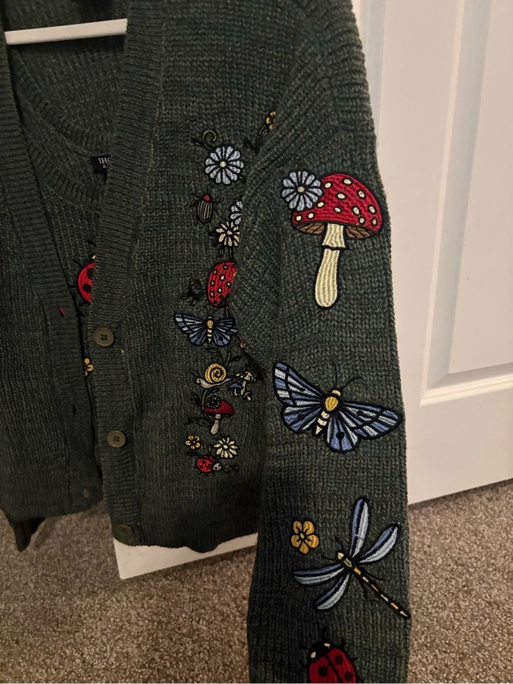 Thorn Olive Green Embroidered Nature Cardigan